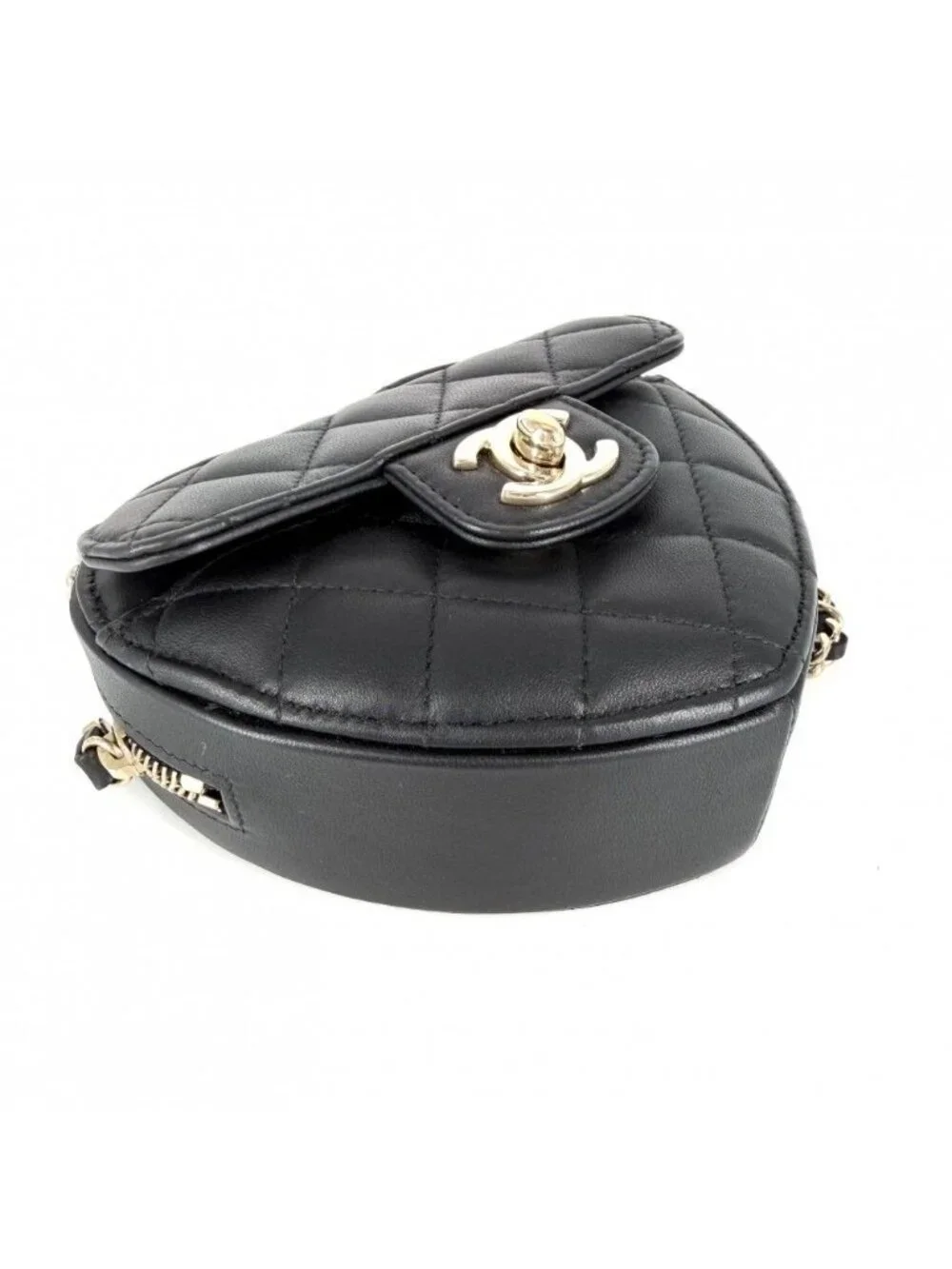 Chanel Shoulder Bag Quilted Heart CC Logo Small Lambskin Black Gold